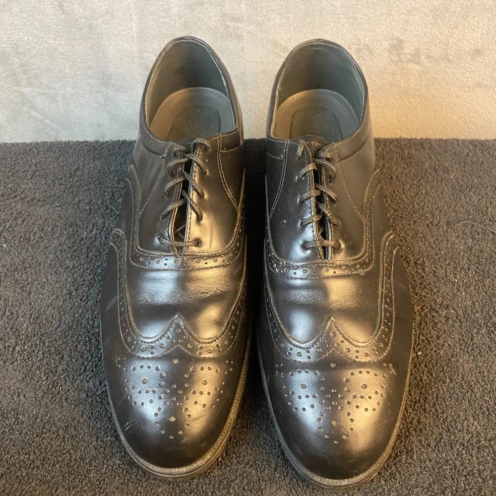 Iron Age Men's 12 W Black Leather Wingtip Oxford Steel Toe Safety Shoes USA